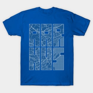 Aarhus, Denmark City Map Typography - Blueprint T-Shirt